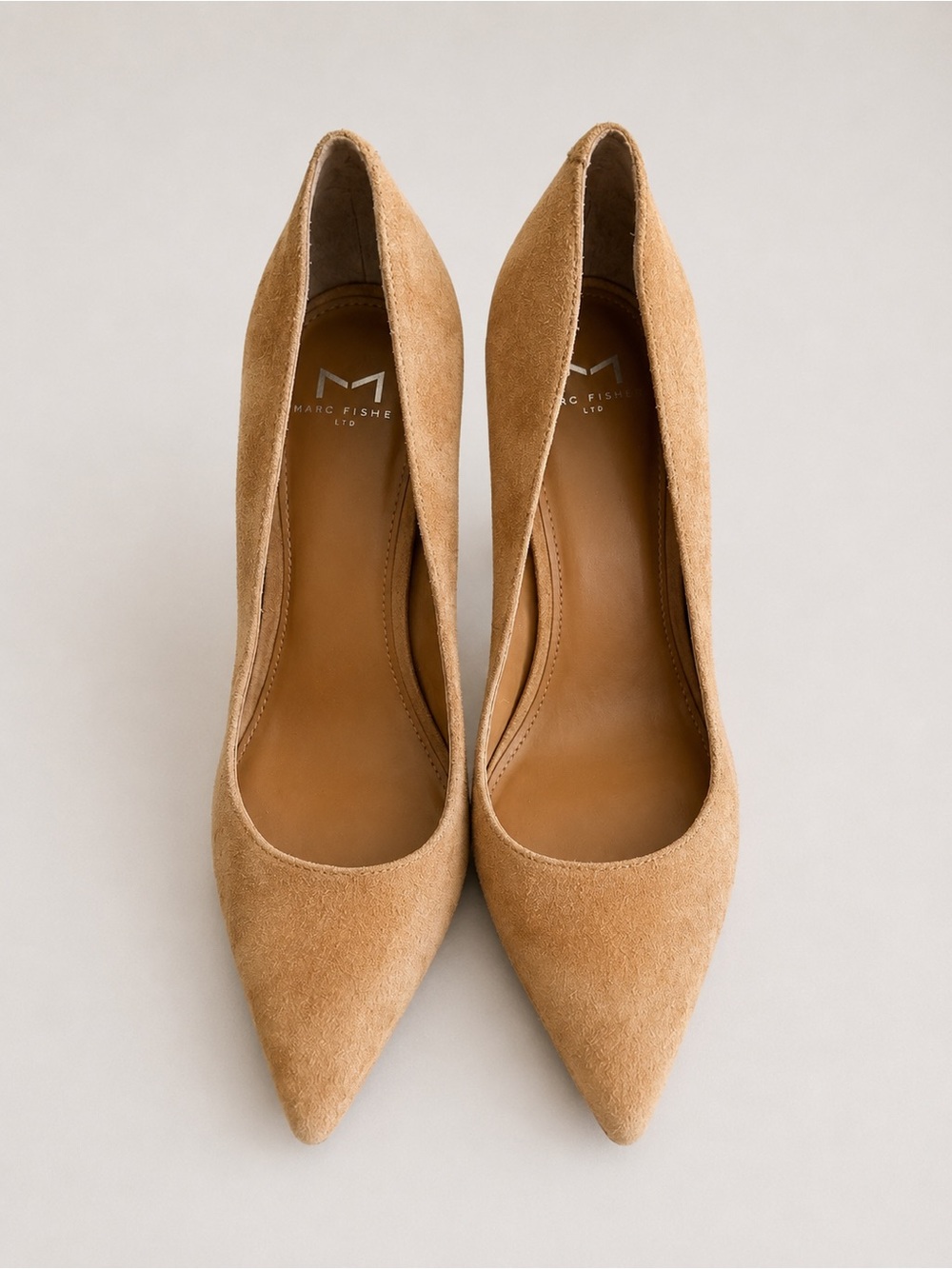 Marc Fisher LTD Tan Suede Pointed Toe Block Heel Pumps Size 7.5 - Picture 3 of 4